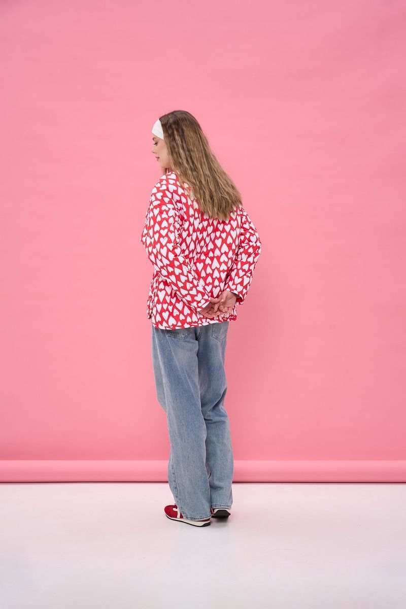 Women's lightweight red jacket with a 'White Hearts' print