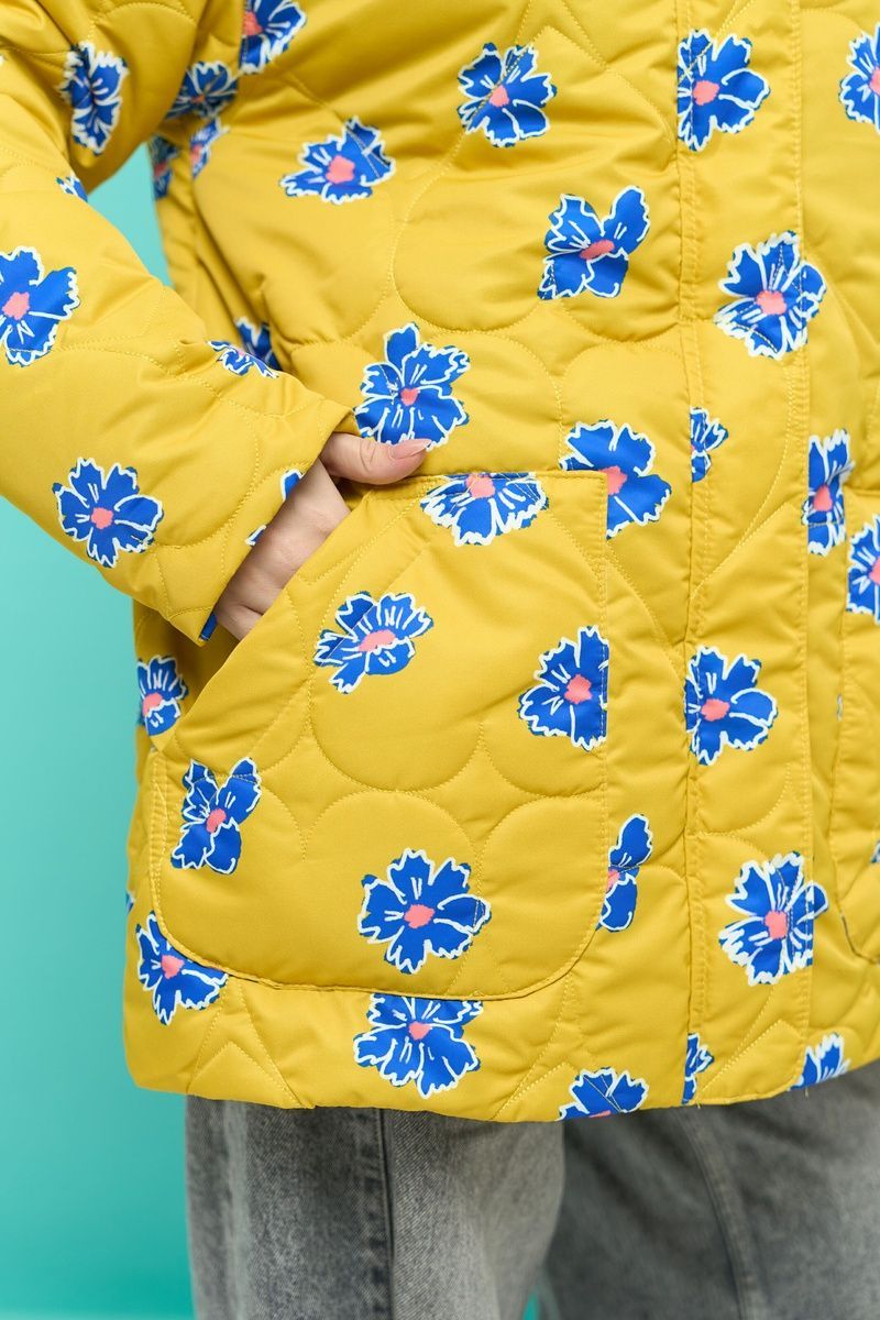 Women's lightweight mustard belted jacket with a 'Cornflowers' print