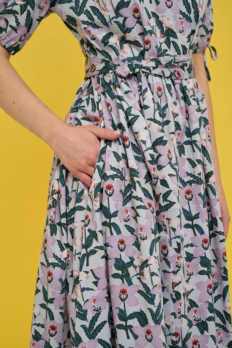Women's beige cotton maxi dress with an 'Anemone' print