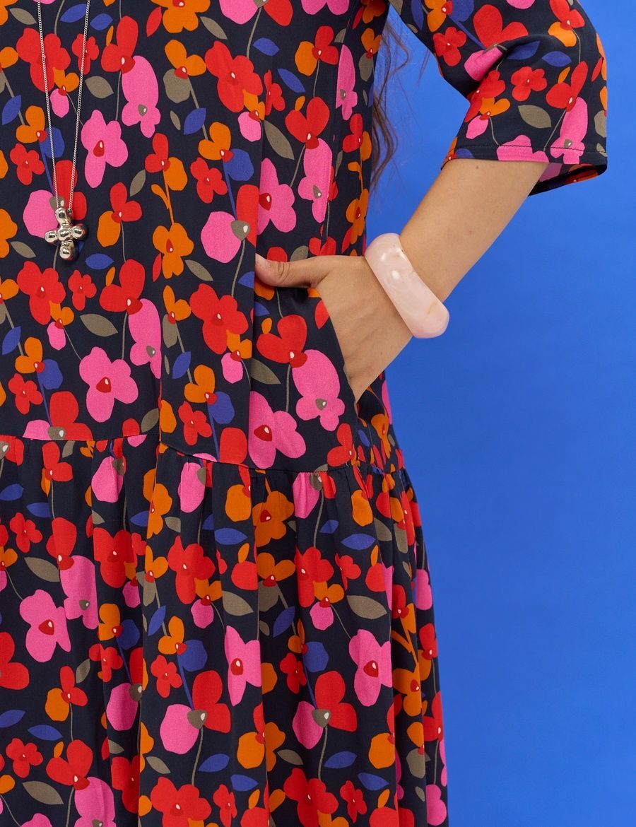 Viscose Maxi Dress Multicolored with Floral Print
