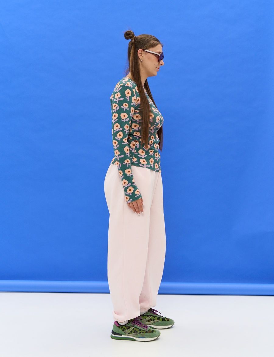 Women's Long Sleeve Top Khaki with Floral Print