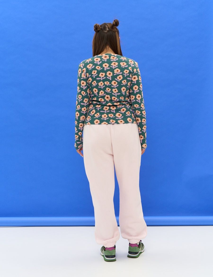 Women's Long Sleeve Top Khaki with Floral Print