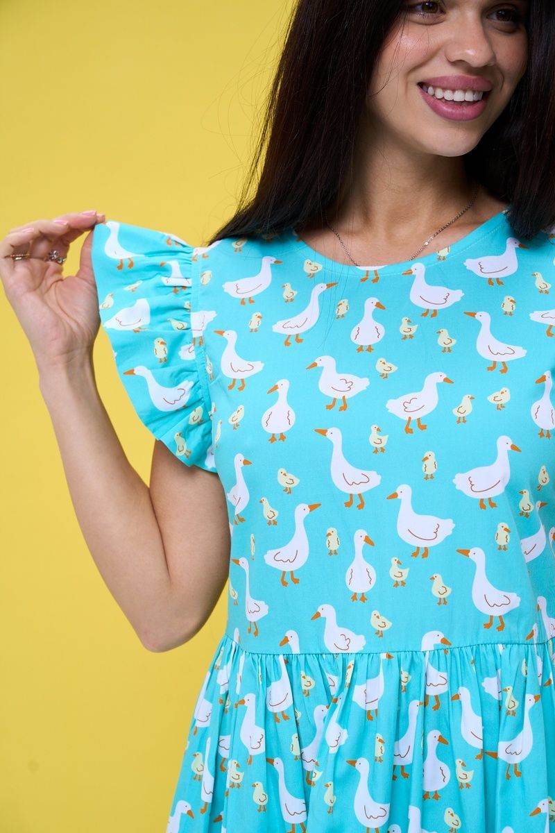 Cotton maxi sundress in mint with "Geese" print