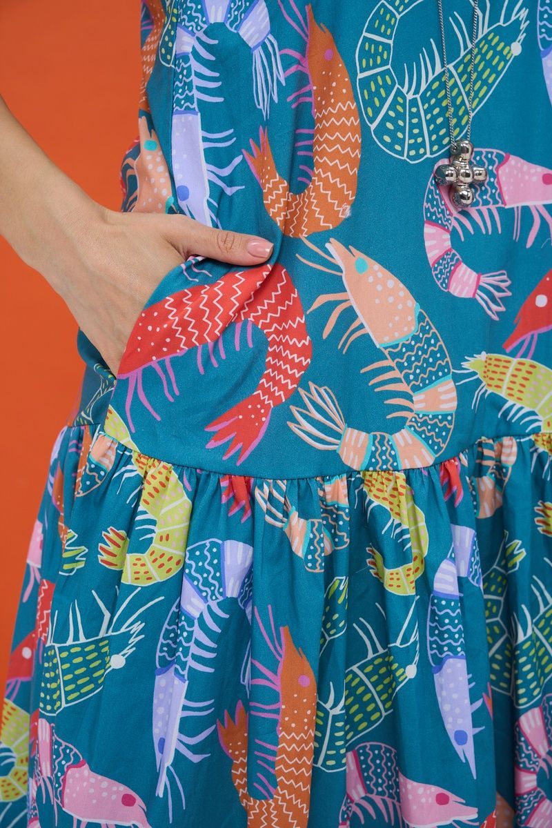 Grey cotton maxi sundress with "Shrimps" print