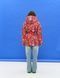 Women's red belted jacket with abstract print