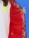 Women's red belted jacket with abstract print