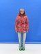 Women's red belted jacket with abstract print