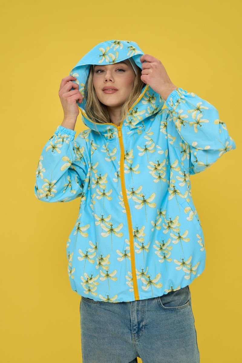 Women's oversized light blue windbreaker with a 'Dragonfly' print