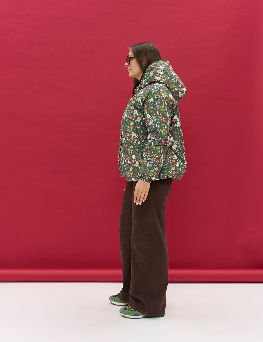 Women's Round Jacket Green with Dog Print