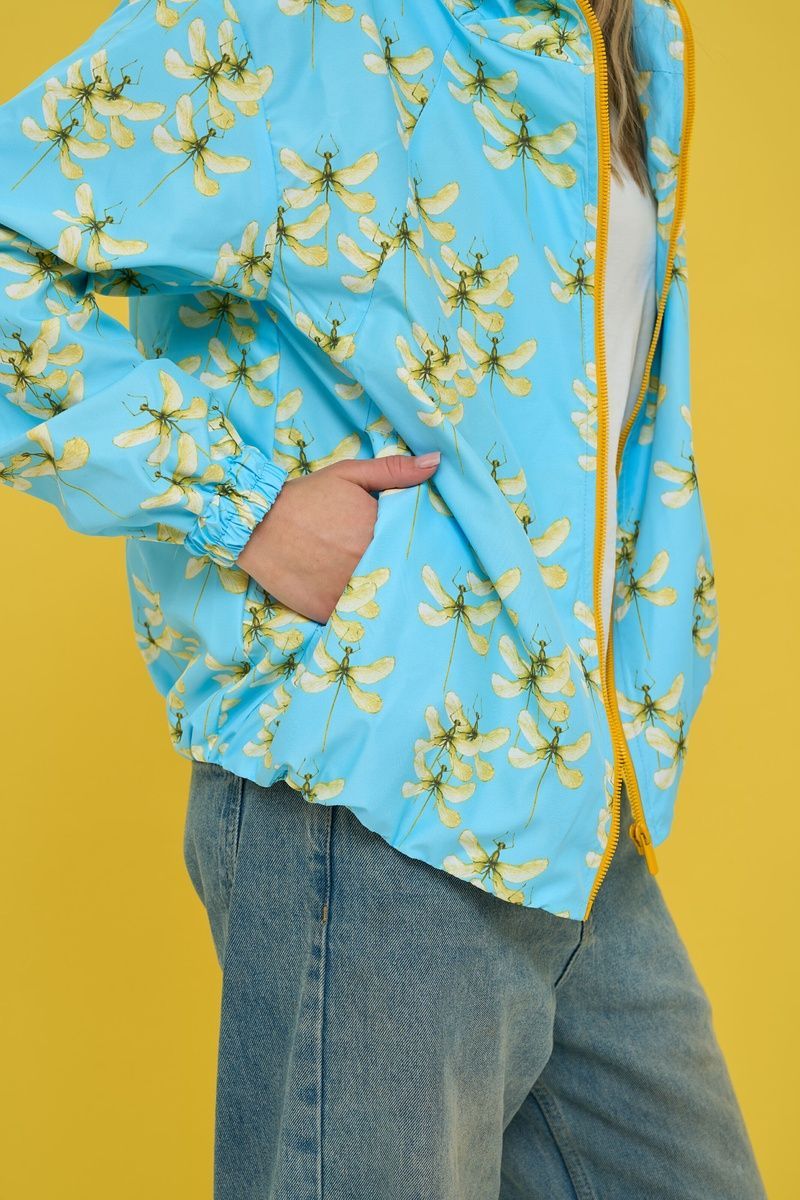 Women's oversized light blue windbreaker with a 'Dragonfly' print