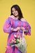 Cotton midi dress in purple with "Pink Flowers" print
