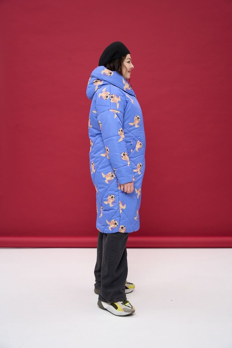 Women's blue winter down jacket with a 'Sea Lions' print