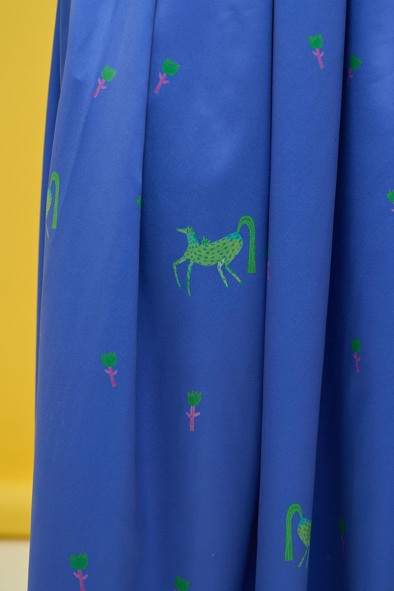 Women's lilac maxi skirt with a 'Green Horse' print