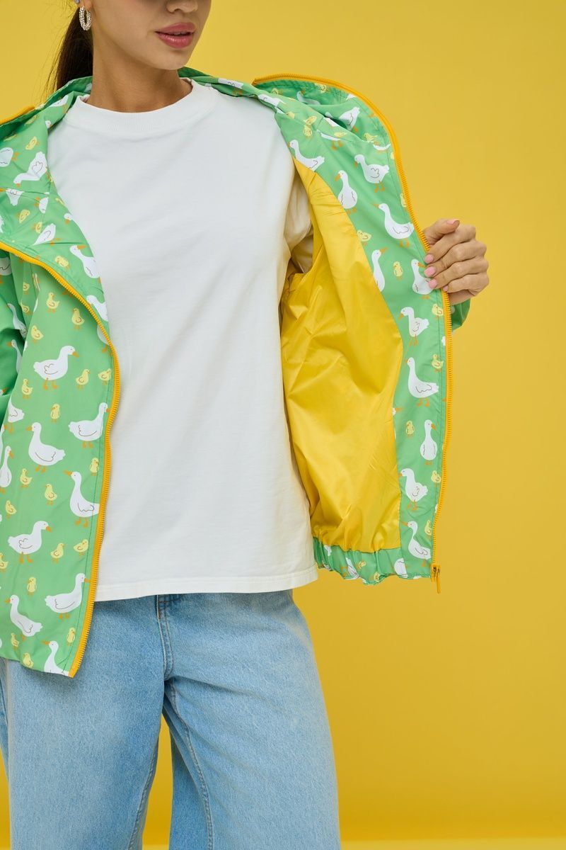 Women's oversized light green windbreaker with a 'Geese' print