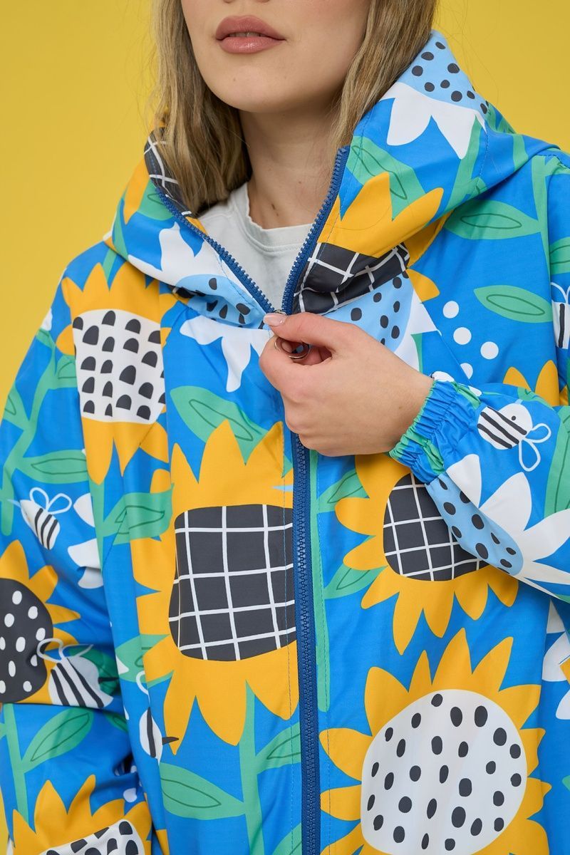 Women's oversized blue windbreaker with a 'Sunflowers' print