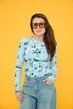 Damski błękitny longsleeve z nadrukiem żaby XS/S