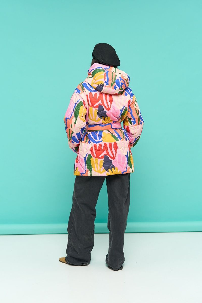 Women's lightweight pink belted jacket with a 'Corals' print