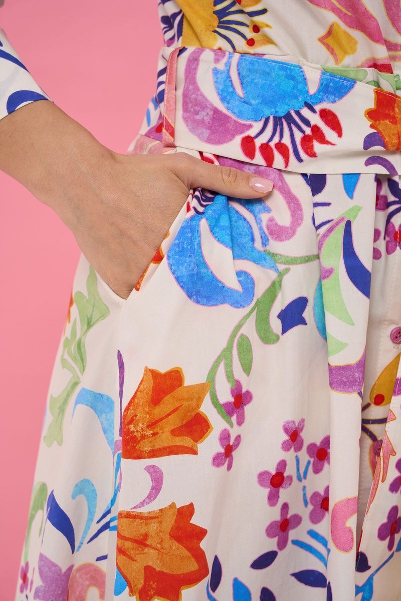 Women's white cotton midi dress with a 'Tulip' print