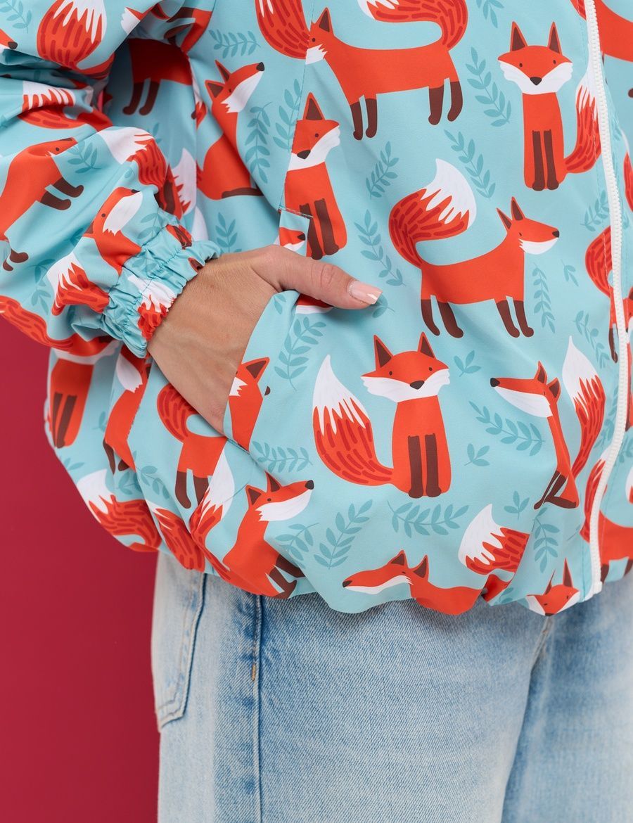 Women's Windbreaker Light Blue with Fox Print
