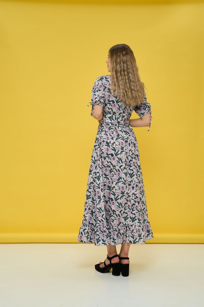 Women's beige cotton maxi dress with an 'Anemone' print
