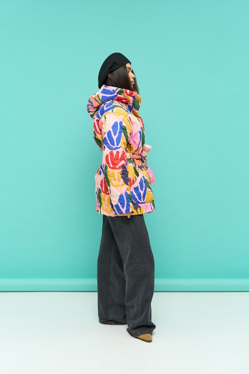 Women's lightweight pink belted jacket with a 'Corals' print