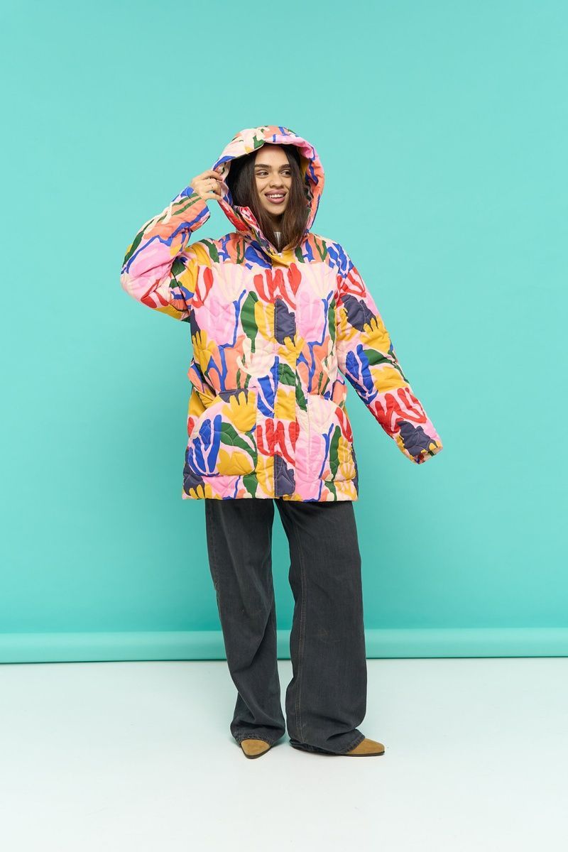 Women's lightweight pink belted jacket with a 'Corals' print