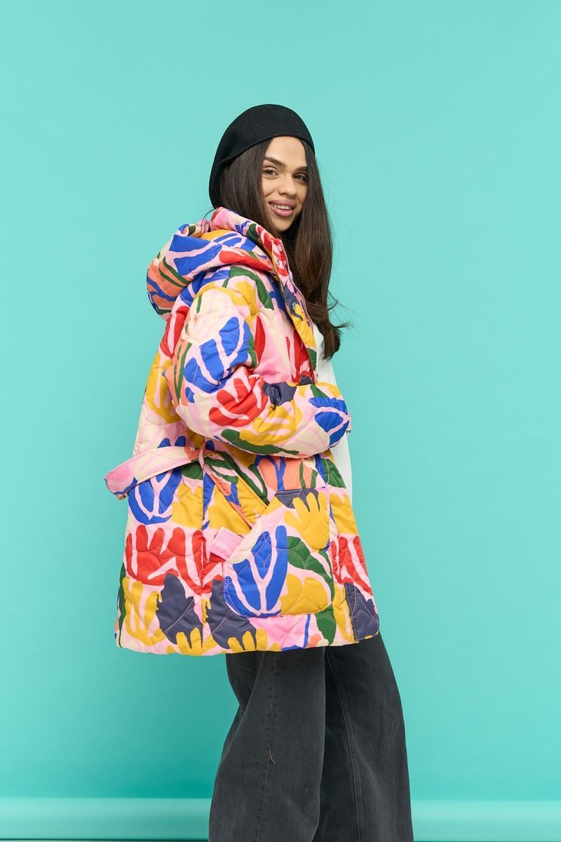Women's lightweight pink belted jacket with a 'Corals' print