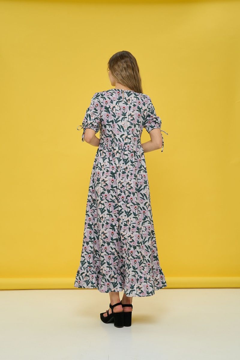Women's beige cotton maxi dress with an 'Anemone' print
