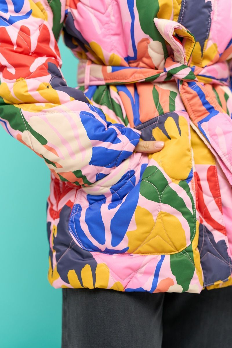 Women's lightweight pink belted jacket with a 'Corals' print