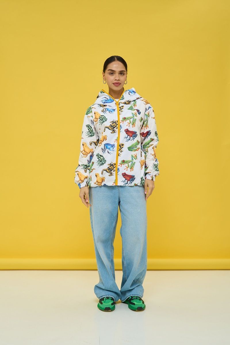 Women's oversized white windbreaker with a 'Frogs' print